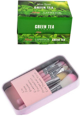 

Miss Boss hk set of 7 pink brushes and pack of 24 green tea lipstick combo(Set of 2)