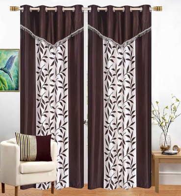 kosovo 273.24 cm (9 ft) Polyester Room Darkening Long Door Curtain (Pack Of 2)(Printed, Brown)