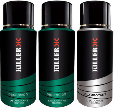

Killer Obsession , Obession and Flambuyont Deodorant 150ML Each (Pack of 3) For Men and Women Deodorant Spray - For Men & Women (450 ml, Pack of 3) Body Spray - For Men & Women(150 ml, Pack of 3)