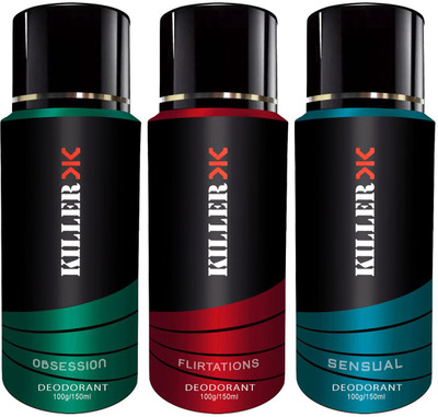

Killer Flirtatious , Obession and Sensual Deodorant 150ML Each (Pack of 3) For Men and Women Deodorant Spray - For Men & Women (450 ml, Pack of 3) Body Spray - For Men & Women(150 ml, Pack of 3)