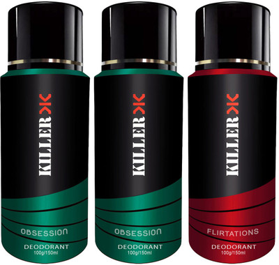 

Killer Obsession , Obession and Flirtatious Deodorant 150ML Each (Pack of 3) For Men and Women Deodorant Spray - For Men & Women (450 ml, Pack of 3) Body Spray - For Men & Women(150 ml, Pack of 3)