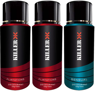 

Killer Flirtatious, Flirtatious and Sensual Deodorant 150ML Each (Pack of 3) For Men and Women Deodorant Spray - For Men & Women (450 ml, Pack of 3) Body Spray - For Men & Women(150 ml, Pack of 3)