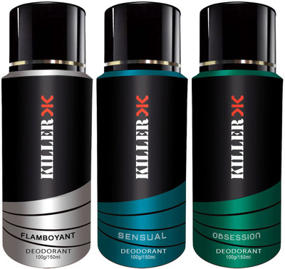 

Killer Flambuyont , Obession and Sensual Deodorant 150ML Each (Pack of 3) For Men and Women Deodorant Spray - For Men & Women (450 ml, Pack of 3) Body Spray - For Men & Women(150 ml, Pack of 3)