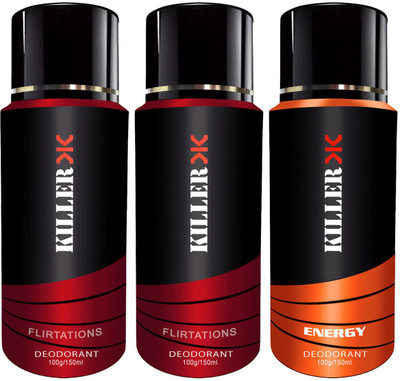 

Killer Flirtatious, Flirtatious and Energy Deodorant 150ML Each (Pack of 3) For Men and Women Deodorant Spray - For Men & Women (450 ml, Pack of 3) Body Spray - For Men & Women(150 ml, Pack of 3)