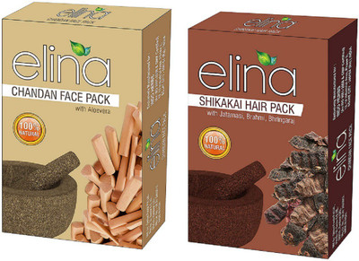 

elina Herbals Natural and Organic 100 % Premium Herbals Face & Hair Combo Pack (Sandlwood & Shikakai)-200gms.(200 g)