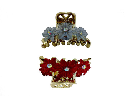 

Saaj Women Collection Flower Golden Hair Clutcher With Stone Hair Claw(Grey, Red)