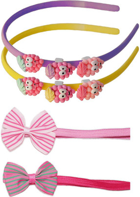 

FOK Set Of 2 Pcs Multi Color Bow Elastic & 2 Pcs Multi Color Plastic (8 mm) Hair Bands For Babies Hair Clip(Multicolor)