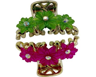 

Saaj Women Collection Flower Golden Hair Clutcher With Stone Hair Claw(Pink, Green)