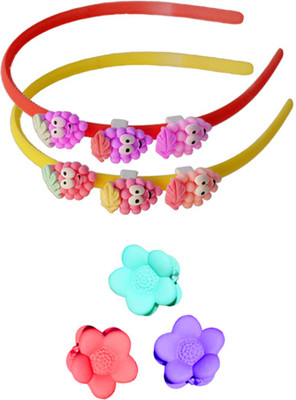 

FOK Set Of 2 Multi Color Plastic (8 mm) Hairbands & 3 Pairs Multi Color Mini Plastic Clutchers For Babies (Random Design) Hair Clip(Multicolor)
