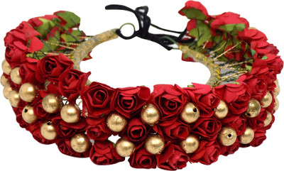 

LEYSIN Artificial Flower And Golden Beads Hair Gajra Accessories For Women And Bridal Girls Red Hair Accessory Set(Red)