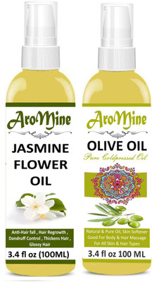 

AroMine 100% Pure & Natural Jasmine ( Chaemli) Oil & Extra Light Olive Oil For Hair Growth, Anti Dandruff Oil-(100ml)-Pack of-2-Bottle-(ml) Hair Oil-(200ml) Hair Oil(200 ml)