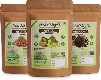 

Herbal Magic Organic Amla + Shikakai + Reetha Powder- Combo Pack of 3-in-1 ( 100g each )(300 g)