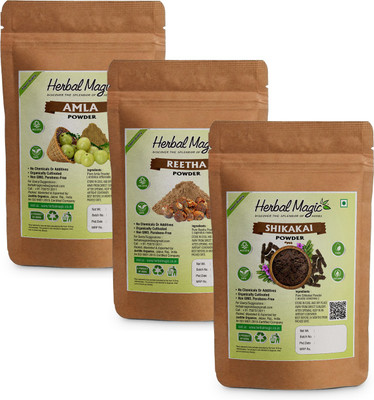 

Herbal Magic Organic Amla + Shikakai + Reetha Powder- Combo Pack of 3-in-1 ( 125g each )(375 g)
