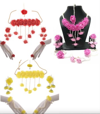 paribhasha Fabric, Paper Red, Yellow, Pink Jewellery Set(Pack of 1)