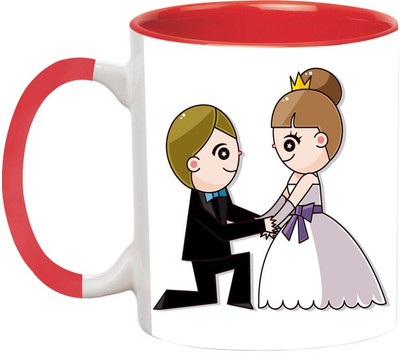 ARTBUG Man Proposing Lady -1672-Red Ceramic Coffee Mug(350 ml)