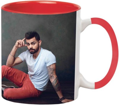 ARTBUG Virat Kohli Ceramic -598-Red Ceramic Coffee Mug(350 ml)