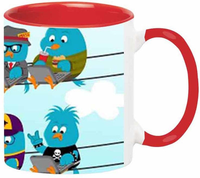 ARTBUG Educated Bird -1633-Red Ceramic Coffee Mug(350 ml)