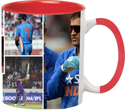 ARTBUG M.S Dhoni -450-Red Ceramic Coffee Mug(350 ml)