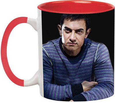 ARTBUG Aamir Khan Ceramic -510-Red Ceramic Coffee Mug(350 ml)