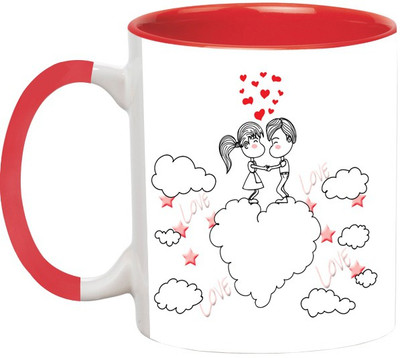 ARTBUG Couple in Love on Cloud Nine -1683-Red Ceramic Coffee Mug(350 ml)