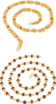 Fashion Frill Trendy Fancy Classic Rollo With Twist Heavy & Rudraksha Men Rhodium, Gold-plated Plated Brass Chain