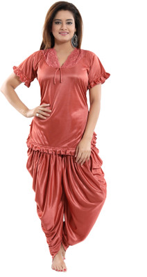 Fashigo Women Solid Brown Top & Pyjama Set
