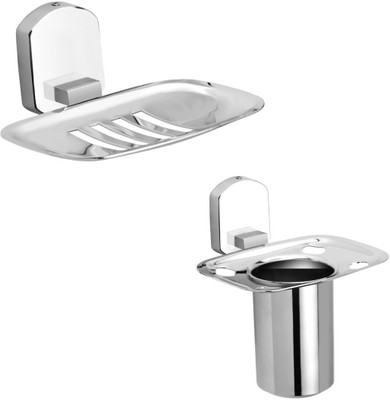 

KITCHENCLOUD Bathroom Accessories Set ( Combo of 2 Piece ) Toothbrush Holder,Soap Stand(Silver)