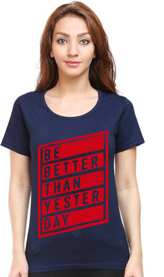 Aseria Graphic Print Women Round Neck Dark Blue T-Shirt