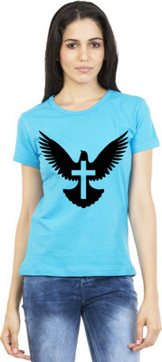 Aseria Graphic Print Women Round Neck Light Blue T-Shirt