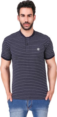 Urban Cop Striped Men Henley Neck Dark Blue T-Shirt