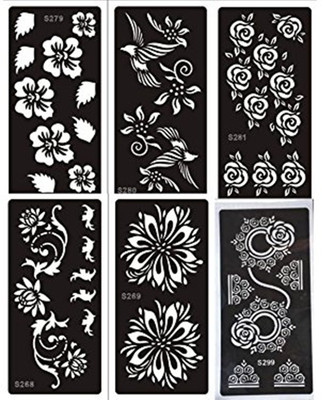ivana's Henna Tattoo Stencil (Set for 6) Women Girls Hand Finger Body Paint Temporary Tattoo(Hand, Body)