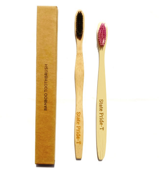 

State Pride-T Charcoal Bamboo pack of 2 Medium Toothbrush(Pack of 2)