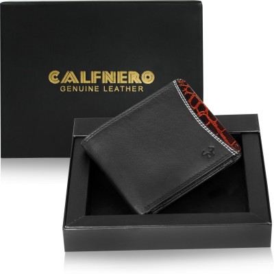 Calfnero Men Casual Black, Orange Genuine Leather Wallet(5 Card Slots)