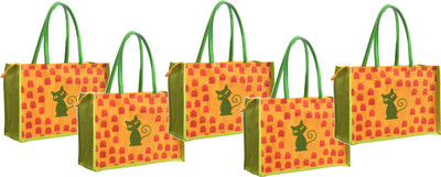 

AGGDA **5 Bags COMBO**AGGDA Jute Shopping Grocery Bag Printed with Kitty with Paw Medium Size with Long Cotton Rope Handle Women Tote Bag and Lunch Bag Waterproof Multipurpose Bag(Yellow, 16 L)