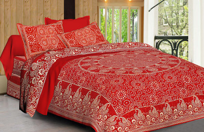 Rangun 144 TC Cotton King Printed Flat Bedsheet(Pack of 1, Red)