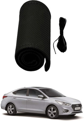 AYW Hand Stiched Steering Cover For Hyundai Verna Fluidic(Black, Leather)