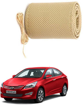 AYW Hand Stiched Steering Cover For Hyundai Verna Fluidic(Beige, Leather)