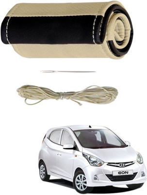 AYW Hand Stiched Steering Cover For Hyundai Eon(Beige, Brown, Leather)