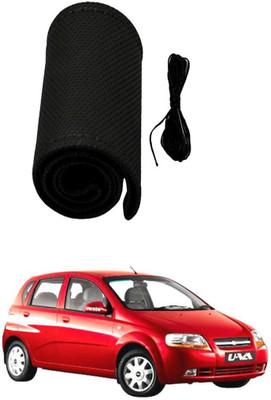 AYW Hand Stiched Steering Cover For Chevrolet Aveo UVA(Black, Leather)
