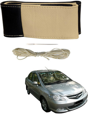 AYW Hand Stiched Steering Cover For Honda City(Black, Beige, Leather)