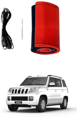 AYW Hand Stiched Steering Cover For Mahindra TUV-300(Red, Black, Leather)