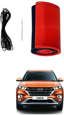 AYW Hand Stiched Steering Cover For Hyundai Creta(Red, Black, Leather)