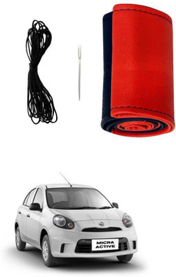 AYW Hand Stiched Steering Cover For Nissan Micra Active(Red, Black, Leather)