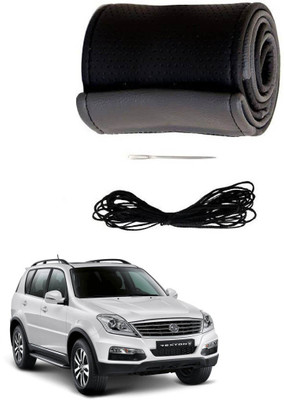 AYW Hand Stiched Steering Cover For SsangYong SsangYong Rexton(Grey, Black, Leather)