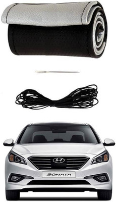 AYW Hand Stiched Steering Cover For Hyundai Sonata(Black, Silver, Leather)