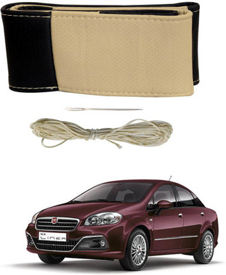 AYW Hand Stiched Steering Cover For Fiat Linea(Black, Beige, Leather)