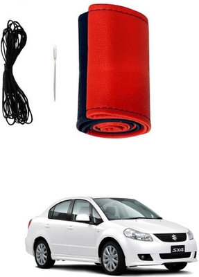 AYW Hand Stiched Steering Cover For Maruti SX4(Red, Black, Leather)