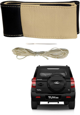 AYW Hand Stiched Steering Cover For Mahindra TUV 300(Black, Beige, Leather)