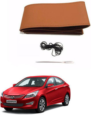 AYW Hand Stiched Steering Cover For Hyundai Verna Fluidic(Tan, Leather)