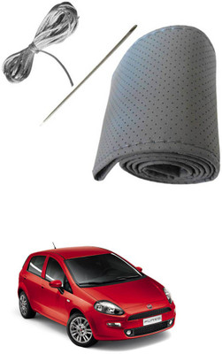 AYW Hand Stiched Steering Cover For Fiat Punto(Grey, Leather)